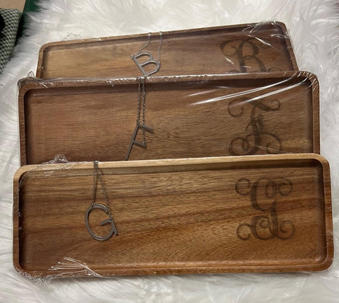 Wooden jewelry tray with necklace